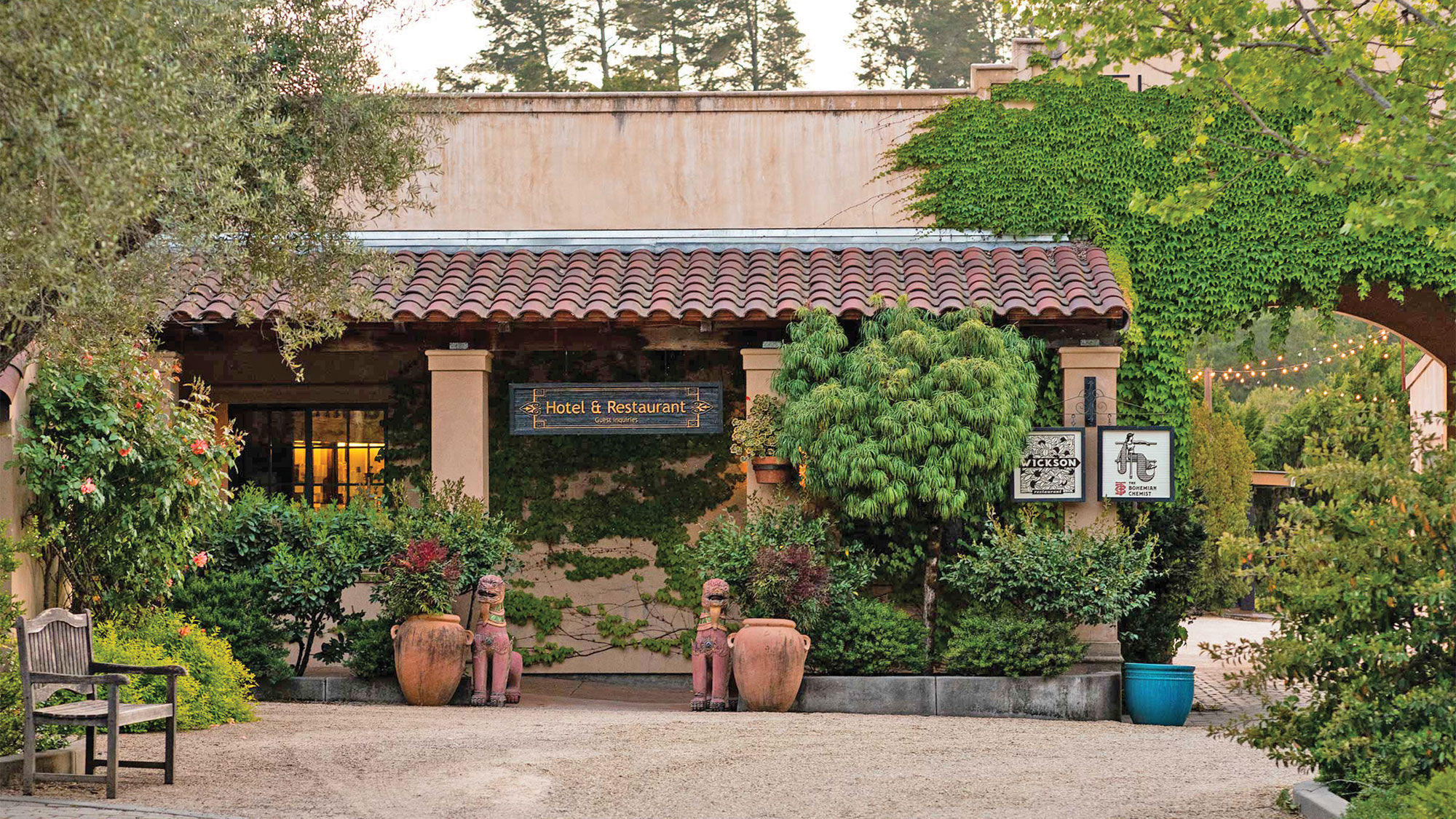 The entryway of The Madrones hotel in Philo, Calif.