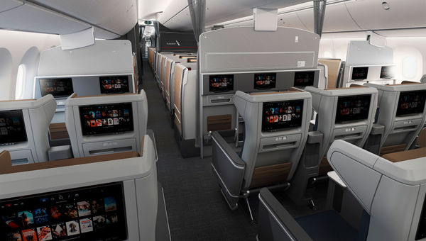 AA said its new premium economy seats will offer double the storage space of American's existing premium economy product. AA said its new premium economy seats will offer double the storage space of American's existing premium economy product.