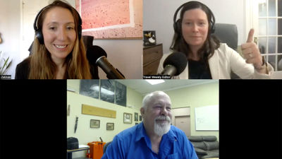 Clockwise from top left: Andrea Zelinski and Rebecca Tobin of Travel Weekly and Mike Estill of Westa discuss how cruise-line categories have changed over the years.