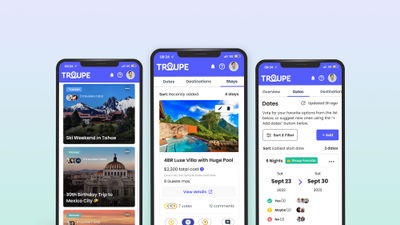 Troupe users can suggest, vote and comment on dates, destinations, activities and stays.