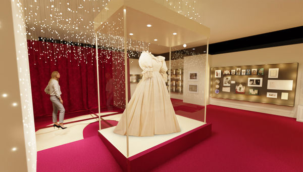 A paper re-creation of Princess Diana's wedding dress is among the highlights of an exhibition in the Shops at Crystals. A paper re-creation of Princess Diana's wedding dress is among the highlights of an exhibition in the Shops at Crystals.