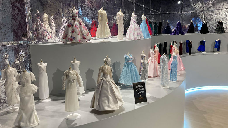 Miniature versions of 79 of the most famous of Princess Diana's dresses fill a room in “Princess Diana: A Tribute Exhibition.”