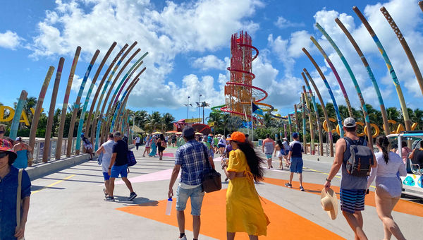 The Daredevil's Peak waterslide tower on Perfect Day at CocoCay, Royal Caribbean International's private island in the Bahamas.