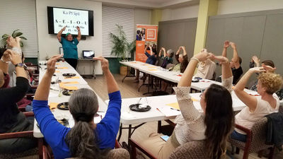 Students in the introduction to Hawaiian language course before the pandemic. Now the Native Hawaiian Hospitality Association's classes are held virtually.