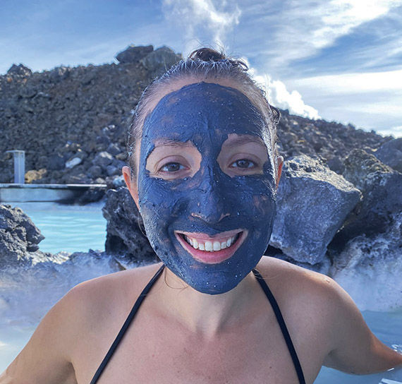 Cruise editor Andrea Zelinski dons a lava scrub mask.