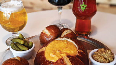 CraftHaus Brewery serves pretzel rolls and other bites to go along with its selection of craft brews.