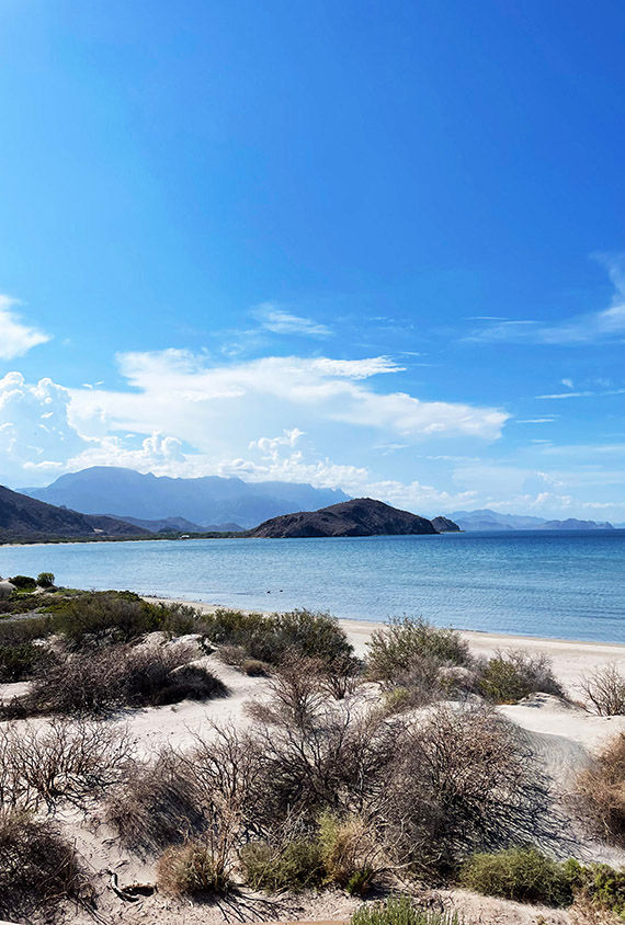 A beach in Loreto, north of La Paz on the coast of the Sea of Cortez.