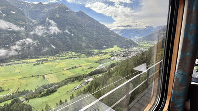 A view of the countryside from the cabin window aboard the Golden Eagle Danube Express.