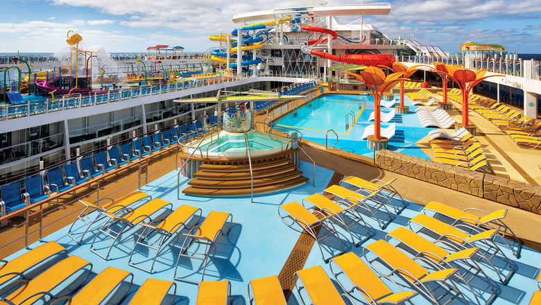 Cruise ships can give guests a resort-style experience at a lower price. Pictured, the pool deck on Royal Caribbean's Wonder of the Seas.