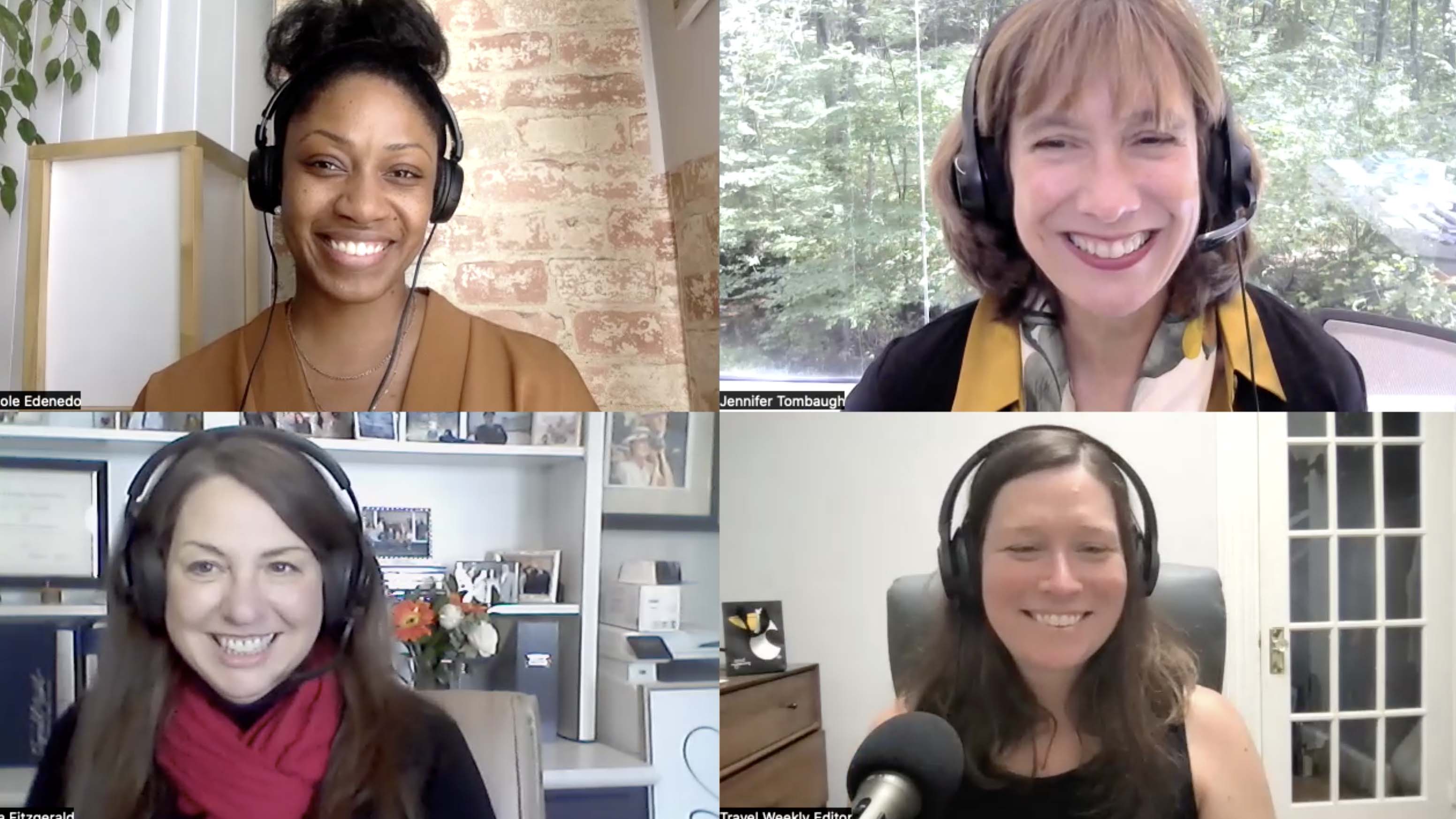 On this episode of the Folo by Travel Weekly, clockwise from top left: Nicole Edenedo of Travel Weekly, Tauck president Jennifer Tombaugh, Travel Weekly's Rebecca Tobin and Lisa Fitzgerald of Fitzgerald Travel.