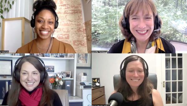 On this episode of the Folo by Travel Weekly, clockwise from top left: Nicole Edenedo of Travel Weekly, Tauck president Jennifer Tombaugh, Travel Weekly's Rebecca Tobin and Lisa Fitzgerald of Fitzgerald Travel.