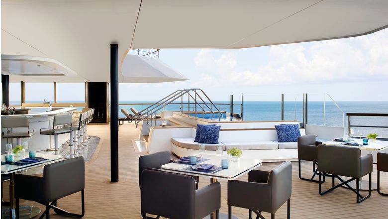 Mistral is an outdoor restaurant on the Evrima.