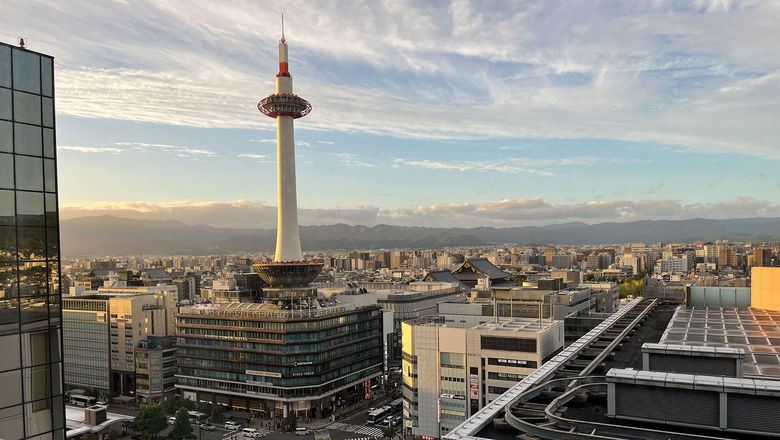The view of Kyoto Tower from the Hotel Granvia Kyoto, one of the hotels that tour operator Alexander + Roberts uses for its Japan itineraries.