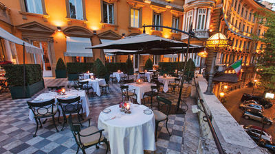 The Via Veneto Terrace at the Hotel Majestic Roma.