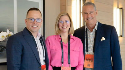 From left, Ensemble president Michael Johnson, senior vice president of operations Kristina Boyce and executive chairman David Harris during Ensemble Horizons in Miami Beach.