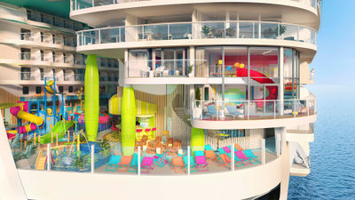 A rendering of Royal Caribbean International's upcoming Icon of the Seas shows the ship's Townhouse Suite, which has been a strong seller for the line.