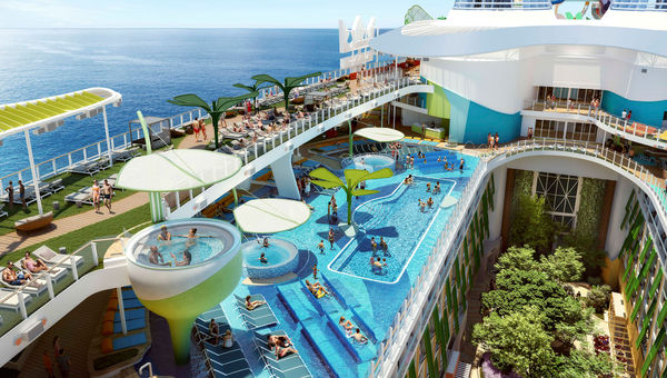 The Royal Bay Pool in the new Chill Island neighborhood on Icon of the Seas.