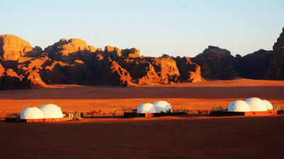 The domed accommodations of the UFO Luxotel in Wadi Rum.
