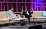 Norwegian Cruise Line Holdings chief Frank Del Rio with Travel Weekly editor in chief Arnie Weissmann, left, during a CruiseWorld CEO Conversation.