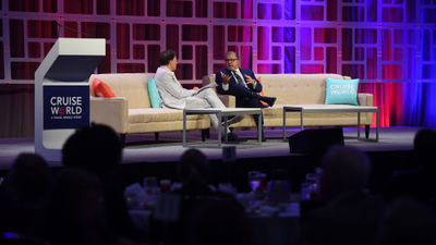 Norwegian Cruise Line Holdings CEO Frank Del Rio speaks with editor in chief Arnie Weissmann at CruiseWorld.
