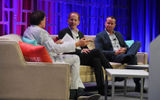 From left, Travel Weekly editor-in-chief Arnie Weissmann sits with Norwegian Cruise Line President Harry Sommer and Regent Seven Seas President Jason Montague at CruiseWorld.
