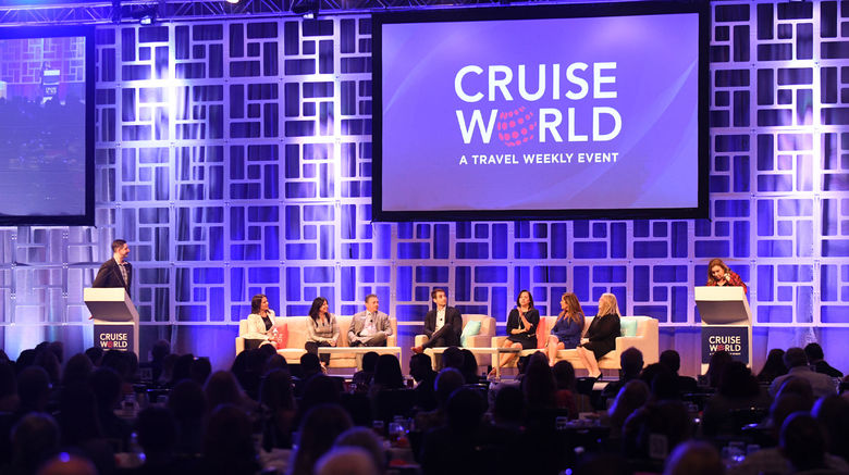 Travel Weekly's CruiseWorld 2022 was held in Fort Lauderdale Nov. 2 to 4. Panelists on the Mastermind Leadership Panel discussion, from left: Katina Athanasiou of Silversea Cruises; Kris Endreson of MSC Cruises; Anthony Meloro of Royal Caribbean; Todd Hamilton of Norwegian Cruise Line; Dondra Ritzenthaler of Celebrity Cruises; Carmen Roig of Princess Cruises; and Janet Wygert of Carnival Cruise Line and was moderated by Danny Genung and Mary Pat Sullivan.