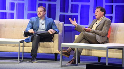 Royal Caribbean Group CEO Jason Liberty, left, spoke with Travel Weekly editor in chief Arnie Weissmann on stage at Travel Weekly's CruiseWorld 2022 event in Fort Lauderdale on Thursday.