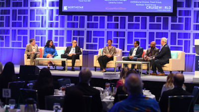 From left: Editor in chief Arnie Weissmann; Black Travel Advisory Board members Denella Ri'chard, Laurence Pinckney, Valerie Dorsey, Stephen Scott and Cory Wallace; and Travel Group president Bob Sullivan.