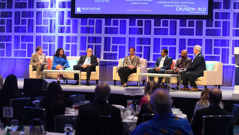 From left: Editor in chief Arnie Weissmann; Black Travel Advisory Board members Denella Ri'chard, Laurence Pinckney, Valerie Dorsey, Stephen Scott and Cory Wallace; and Travel Group president Bob Sullivan.