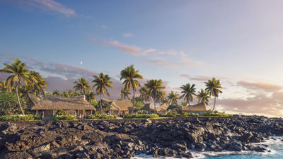 A rendering of the guest accommodations at Kona Village, A Rosewood Resort.