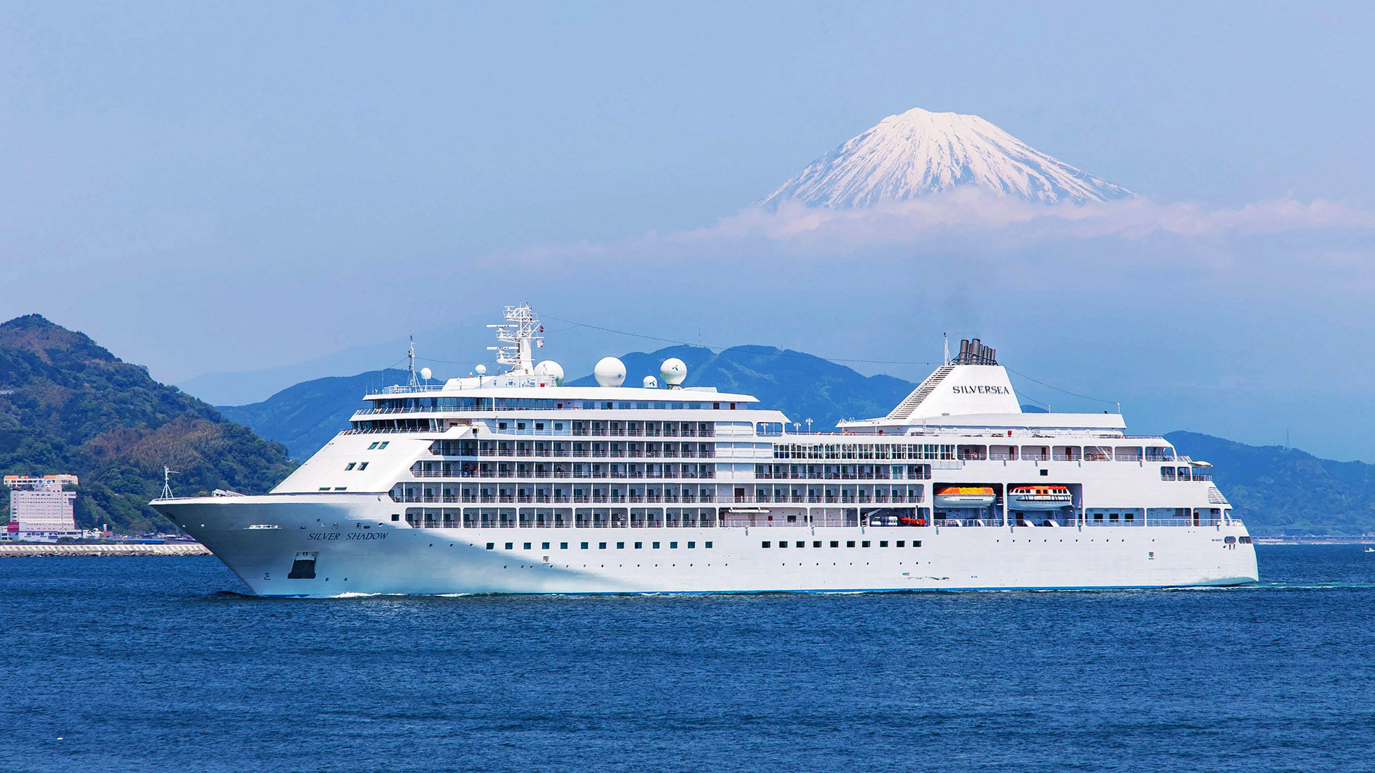 Silversea's Silver Shadow, in Shimizu Port, Japan. The ship is one of four Silversea will deploy in Asia beginning in December.