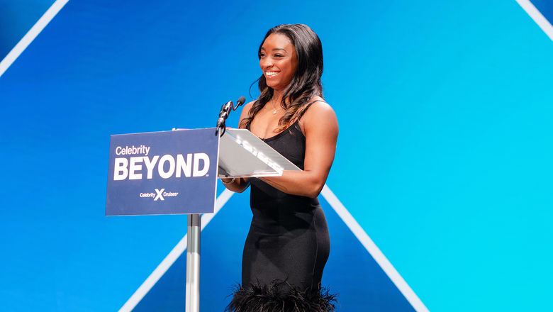 Simone Biles, winner of seven Olympic medals in gymnastics, served as godmother of the Celebrity Beyond at a ceremony in Fort Lauderdale on Friday.