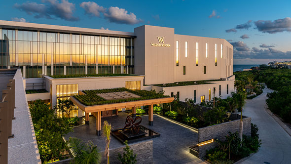 The exterior of the Waldorf Astoria Cancun.