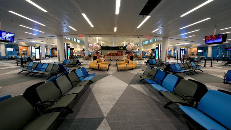 Seating areas in Newark Airport's new Terminal A.