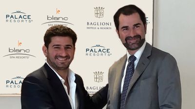 Palace Resorts executive vice president Gibran Chapur (left) with Baglioni Hotels & Resorts CEO Guido Polito.