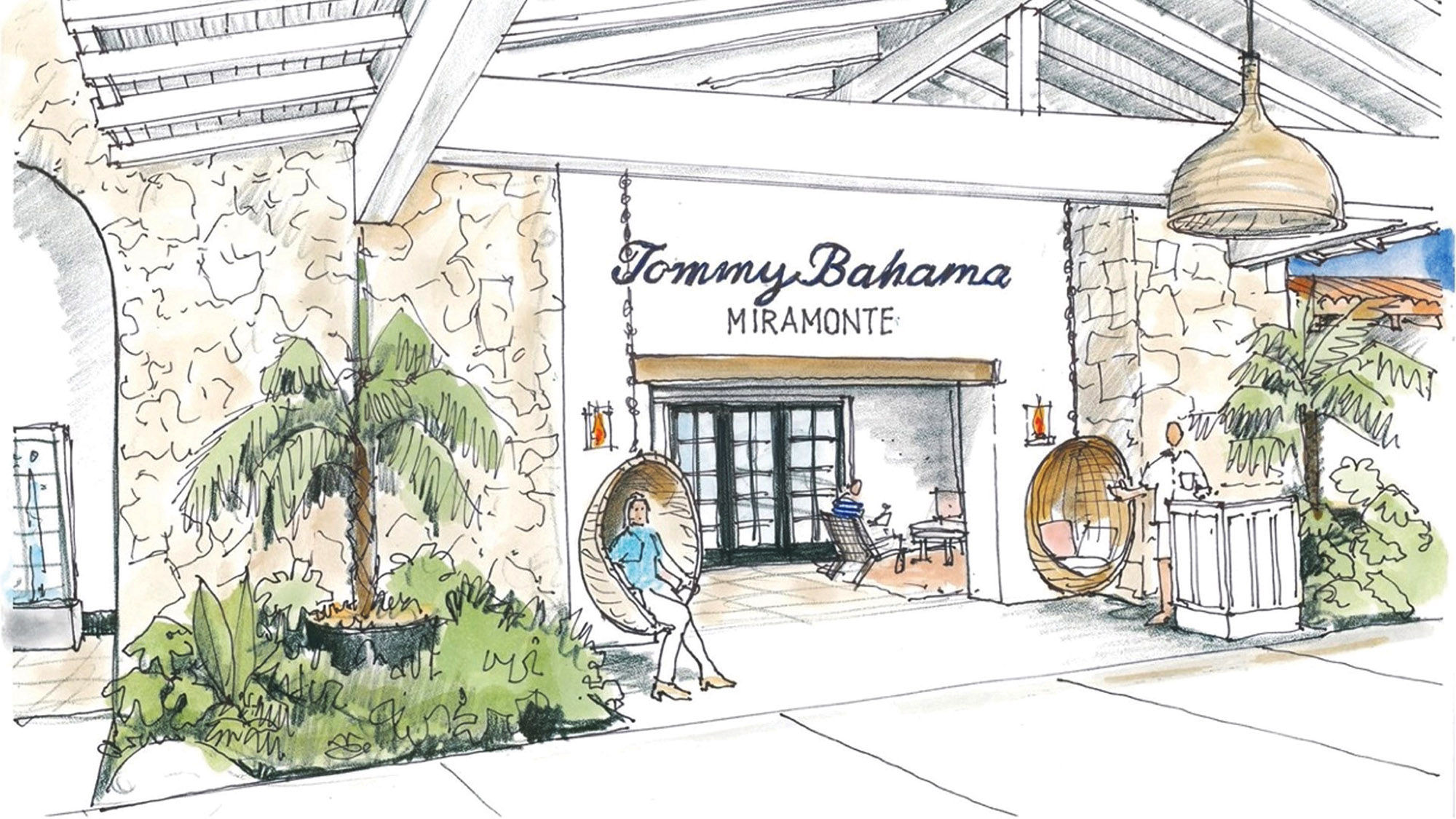 A rendering of the entrance of the Tommy Bahama Miramonte Resort & Spa in Indian Wells, Calif.