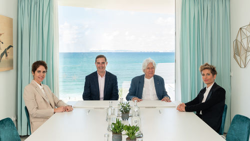 From left, Iberostar Group CEO Sabina Fluxa, IHG Hotels & Resorts CEO Keith Barr, Iberostar Group chairman Miguel Fluxa, and Iberostar Group chief sustainablity officer Gloria Fluxa. From left, Iberostar Group CEO Sabina Fluxa, IHG Hotels & Resorts CEO Keith Barr, Iberostar Group chairman Miguel Fluxa, and Iberostar Group chief sustainablity officer Gloria Fluxa.