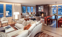 The living area of the renovated Corvatsch Suite at the Kulm Hotel St. Moritz.