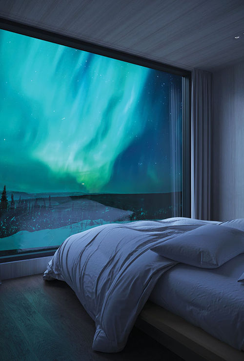 The view from the bed in one of Borealis Basecamp's new cubes. The view from the bed in one of Borealis Basecamp's new cubes.