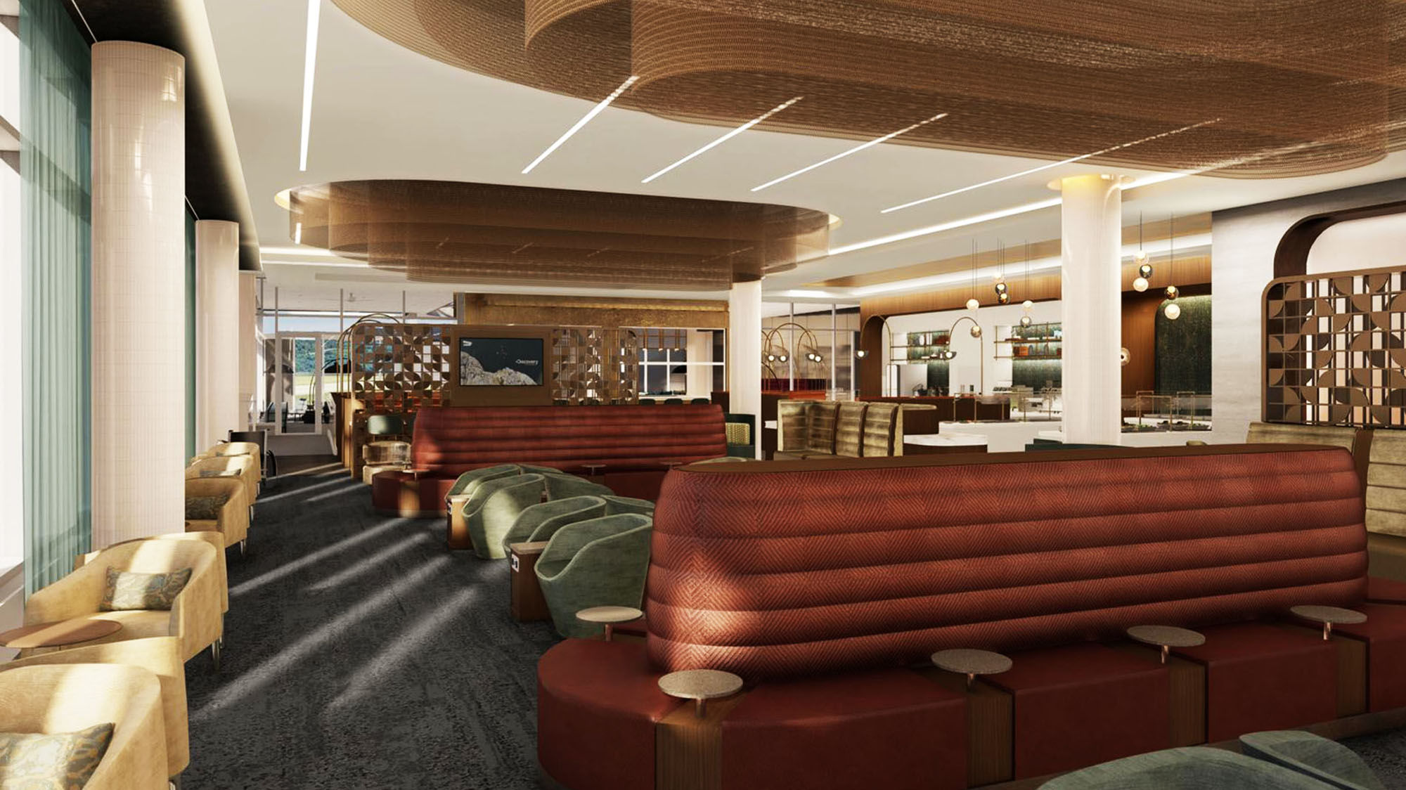 Rendering of the new G concourse Sky Club at Minneapolis–St. Paul International Airport, due to open in April 2023.