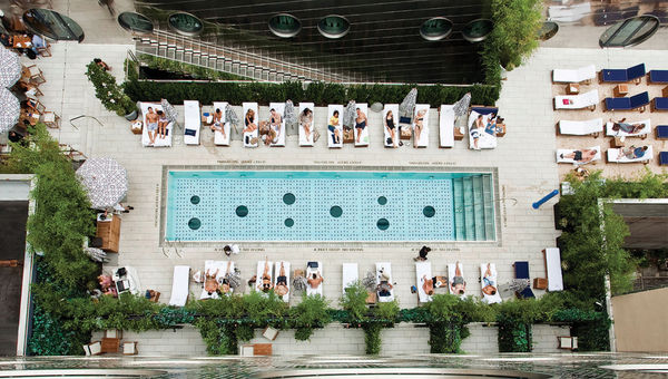An aerial view of the pool area at the Dream Downtown in Manhattan. An aerial view of the pool area at the Dream Downtown in Manhattan.