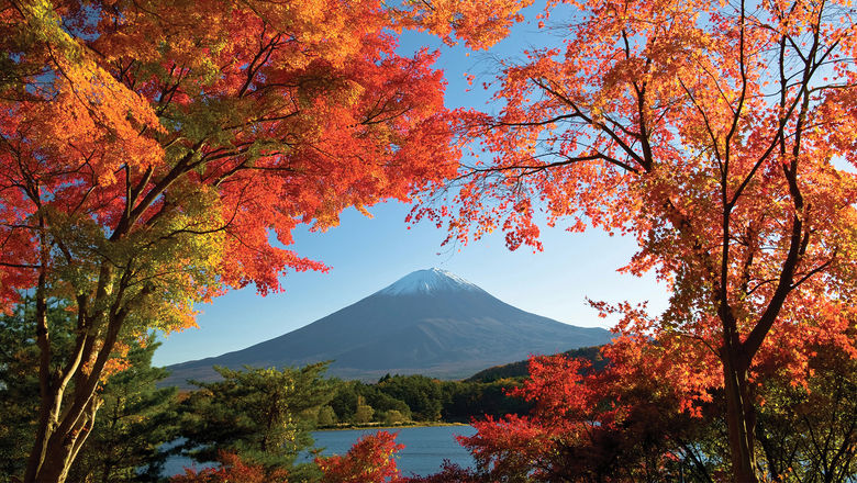 Snow-capped Mount Fuji in Japan.