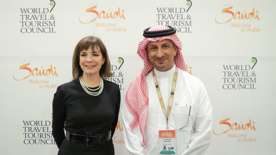 WTTC CEO Julia Simpson with Saudi Arabia minister of tourism Ahmed Al-Khateeb during the WTTC’s 22nd Global Summit in Riyadh.
