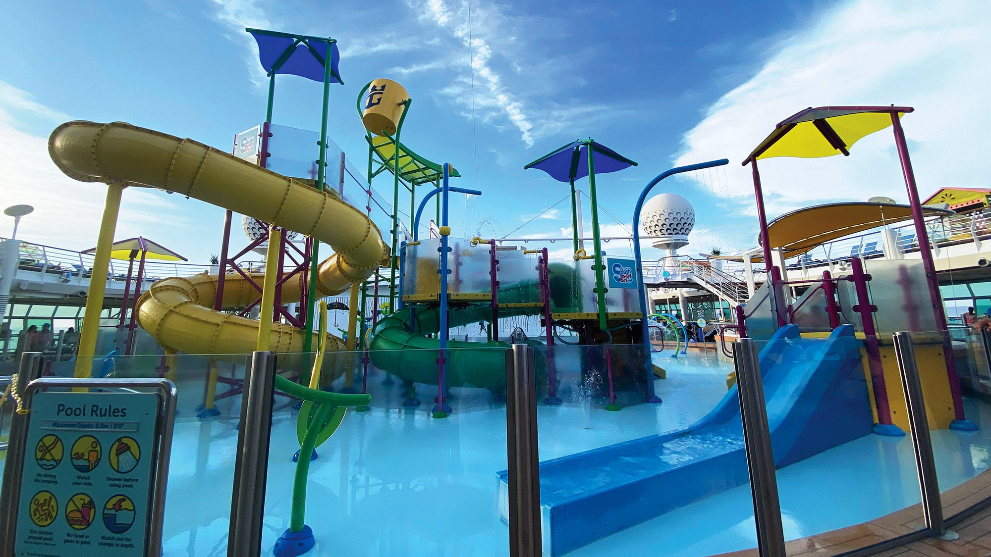 The ship's Splashaway Bay is Royal Caribbean's take on a resort-style waterpark and was added during a refurbishment that debuted in March 2020.