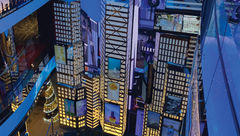The MSC Seascape includes a replica Times Square, complete with screens showing blue skies and moving clouds.
