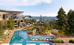 A rendering of the Waldorf Astoria Lake Tahoe, expected to open in 2027 on 15 acres of lakefront property in Nevada.