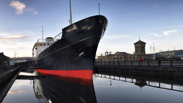 Fingal is a 237-foot ship and floating luxury hotel operated by Royal Yacht Enterprises.