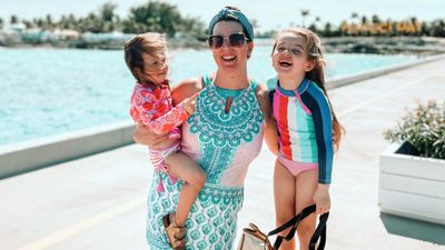 Jamie Margolis, owner of Moms at Sea, with her daughters Palmer (left) and Audrey at Royal Caribbean’s private island, Perfect Day at CocoCay.