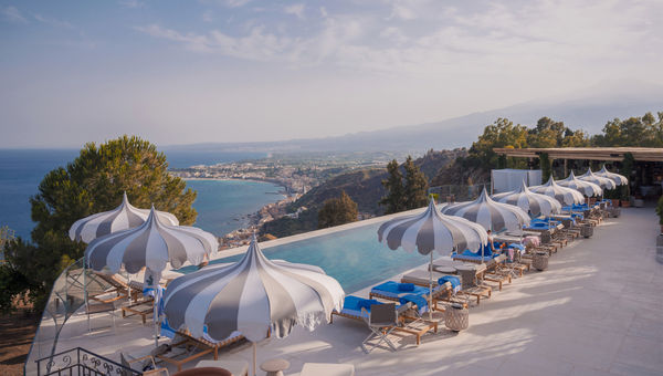 A pool area at Four Seasons' San Domenico Palace in Taormina.