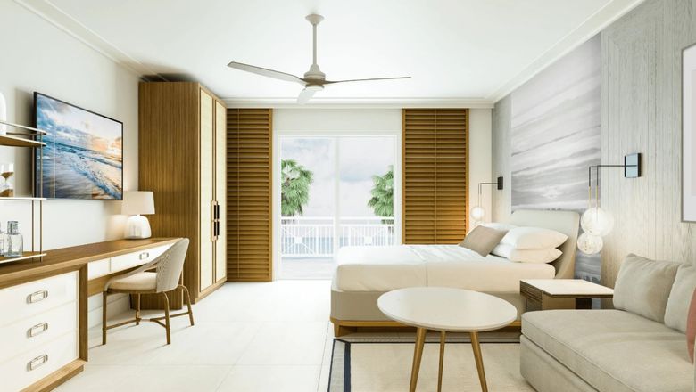 A guestroom rendering for the Morningstar Buoy Haus Beach Resort.
